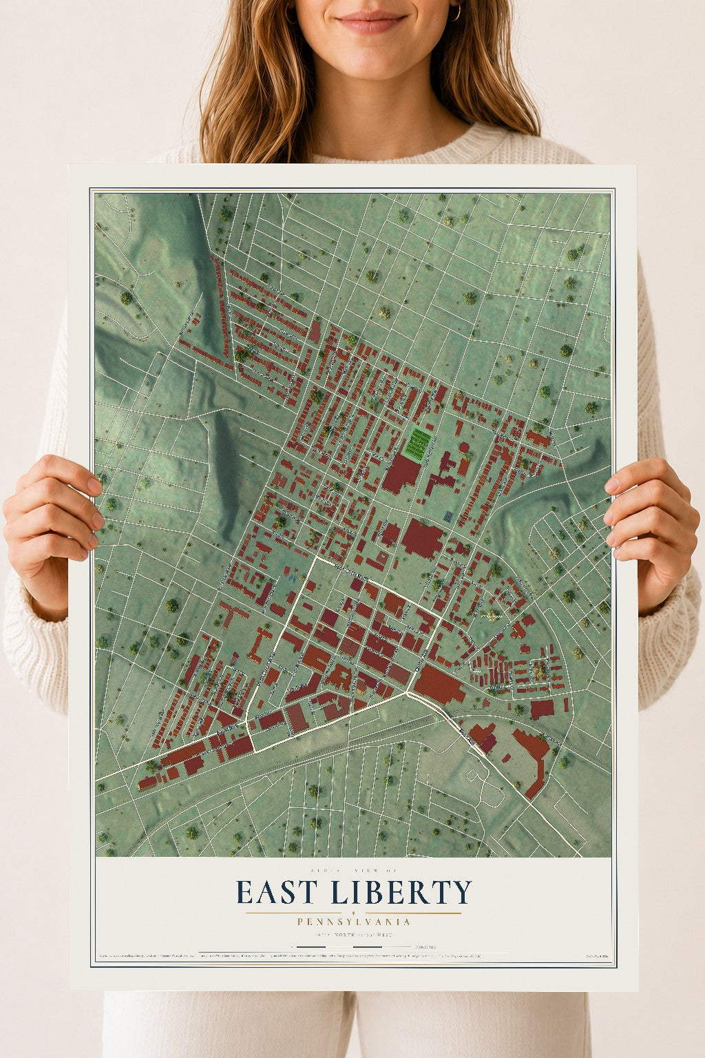 Map of East Liberty, Pennsylvania, 18 x 24 inch unframed archival matte print