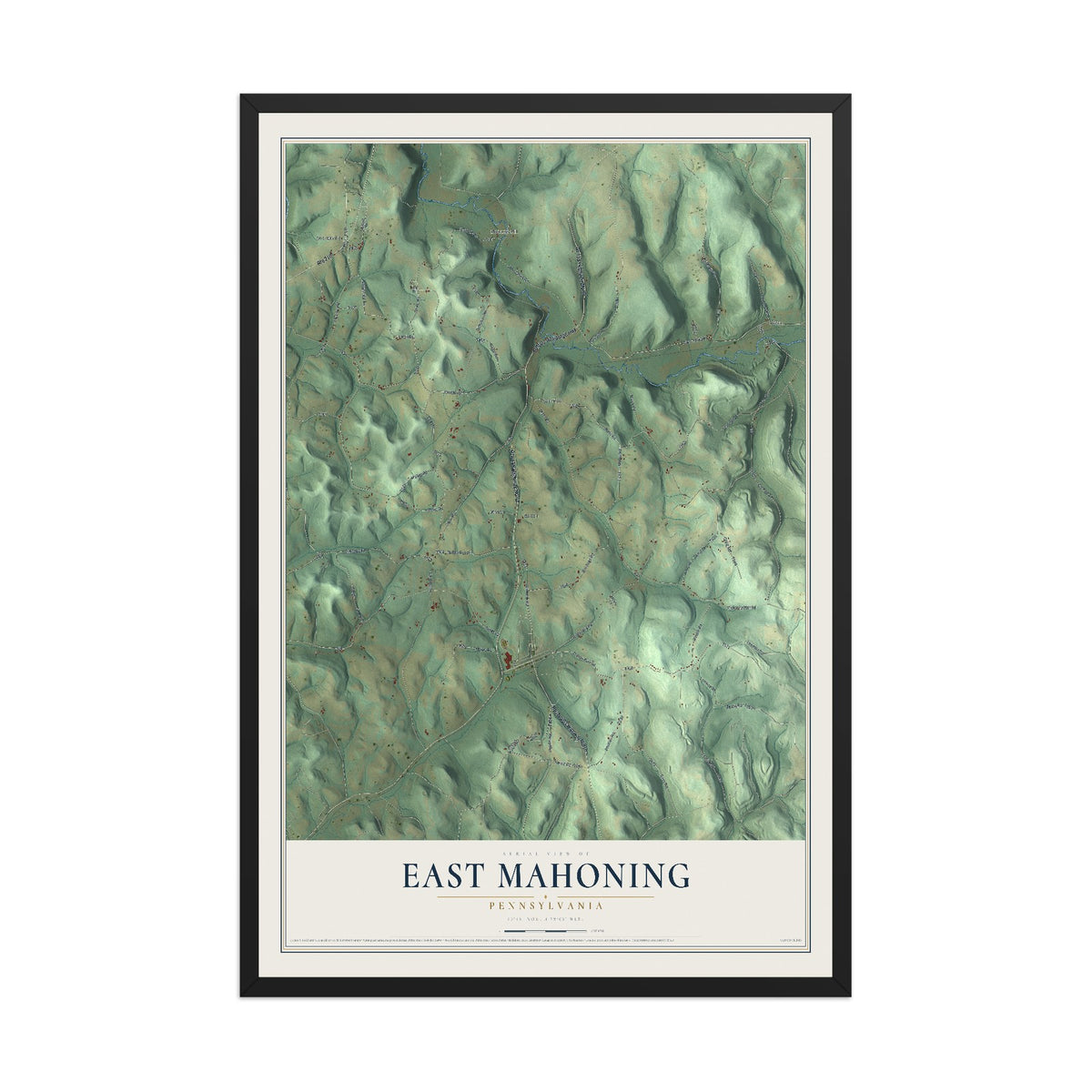 Map of East Mahoning, Pennsylvania, 12 x 18 inch print in a black wood frame