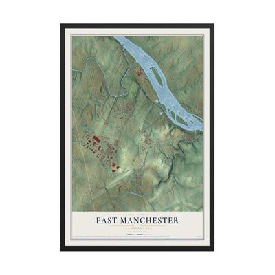 Map of East Manchester, Pennsylvania, 12 x 18 inch print in a black wood frame