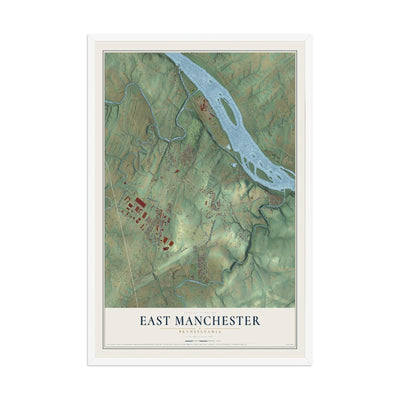 Map of East Manchester, Pennsylvania, 12 x 18 inch print in a white wood frame