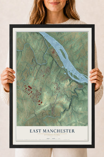 Map of East Manchester, Pennsylvania, 18 x 24 inch print in a black wood frame