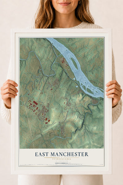 Map of East Manchester, Pennsylvania, 18 x 24 inch print in a white wood frame
