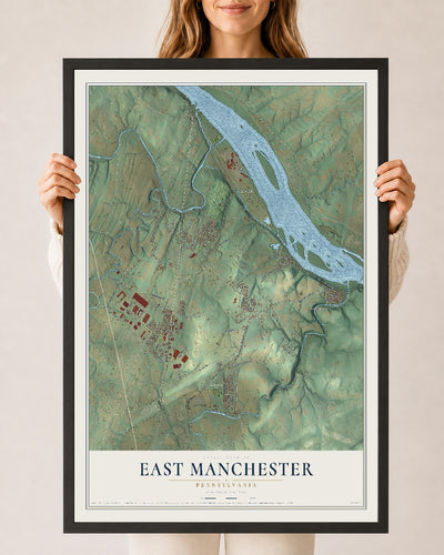 Map of East Manchester, Pennsylvania, 24 x 36 inch print in a black wood frame