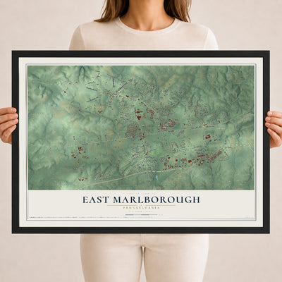 Map of East Marlborough, Pennsylvania, 18 x 24 inch print in a black wood frame
