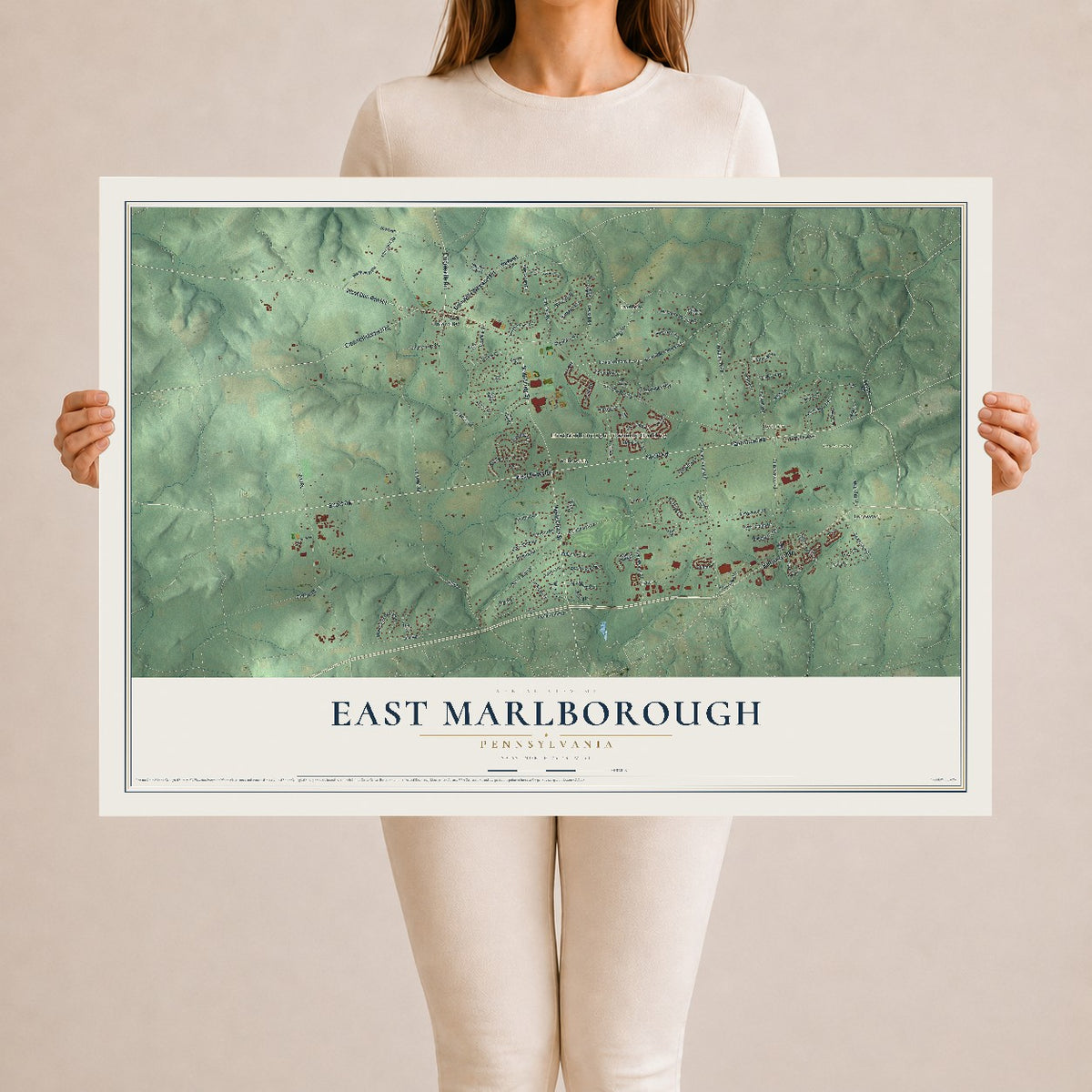 Map of East Marlborough, Pennsylvania, 24 x 36 inch unframed archival matte print