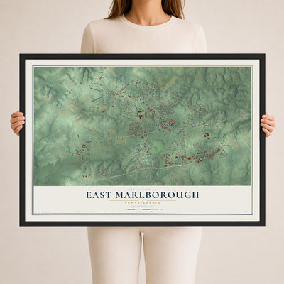 Map of East Marlborough, Pennsylvania, 24 x 36 inch print in a black wood frame