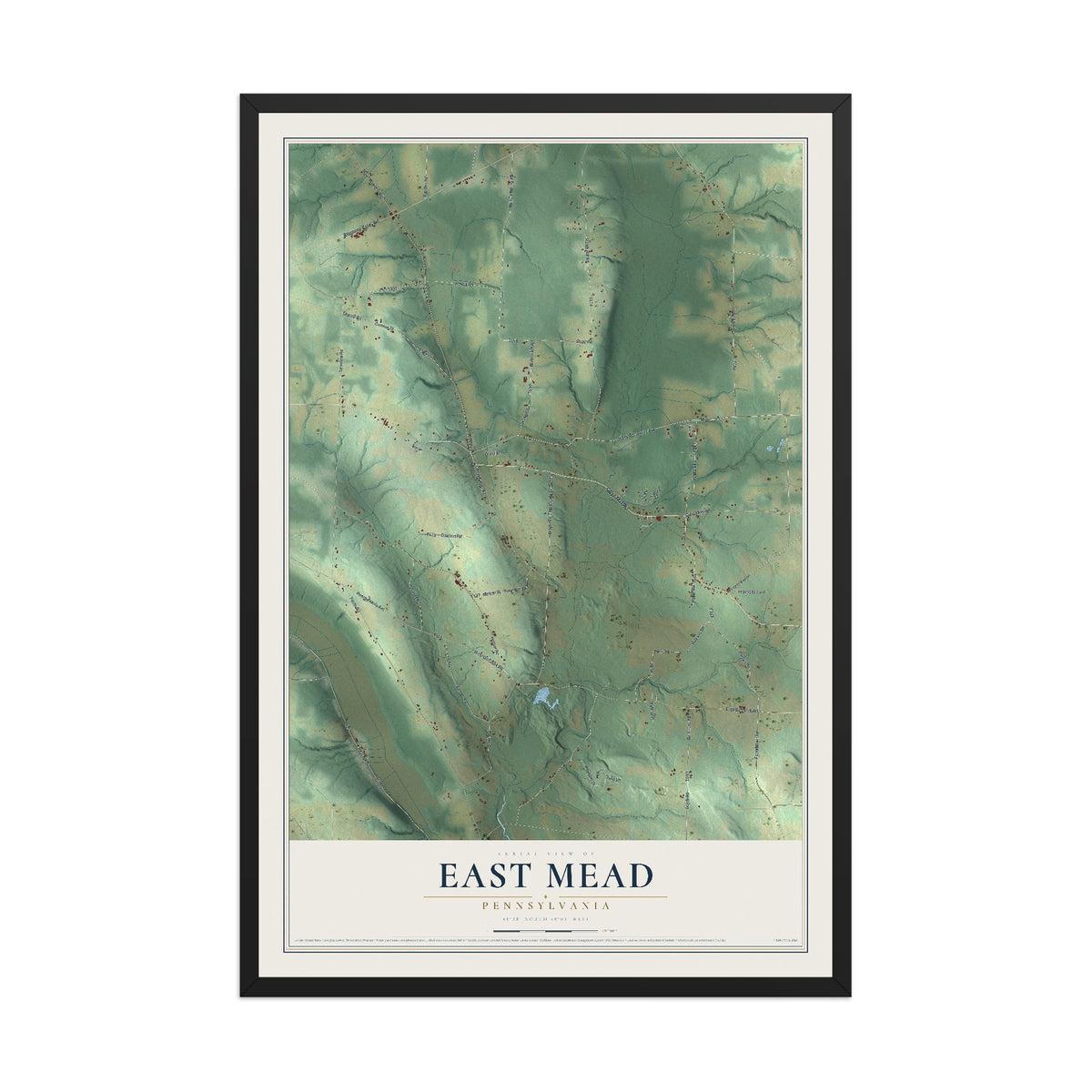 Map of East Mead, Pennsylvania, 12 x 18 inch print in a black wood frame