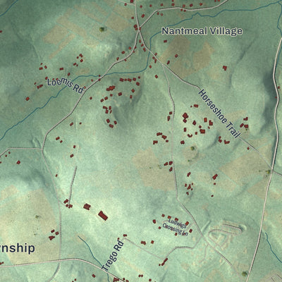 Second close-up of the map of East Nantmeal, Pennsylvania print showing more streets and buildings