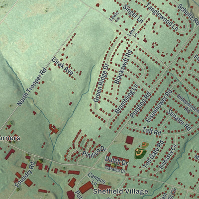 Second close-up of the map of East Norriton, Pennsylvania print showing more streets and buildings