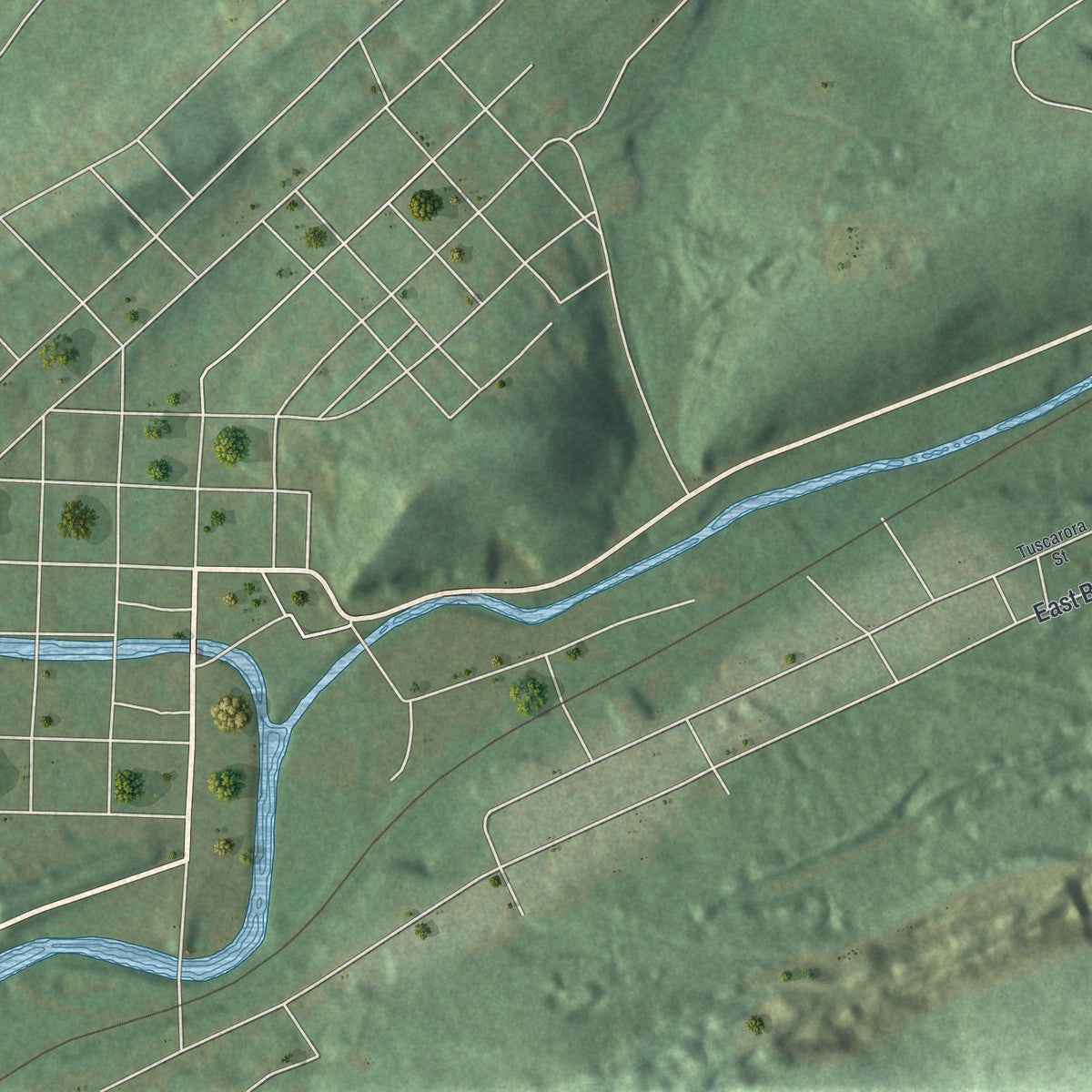 Second close-up of the map of East Norwegian, Pennsylvania print showing more streets and buildings