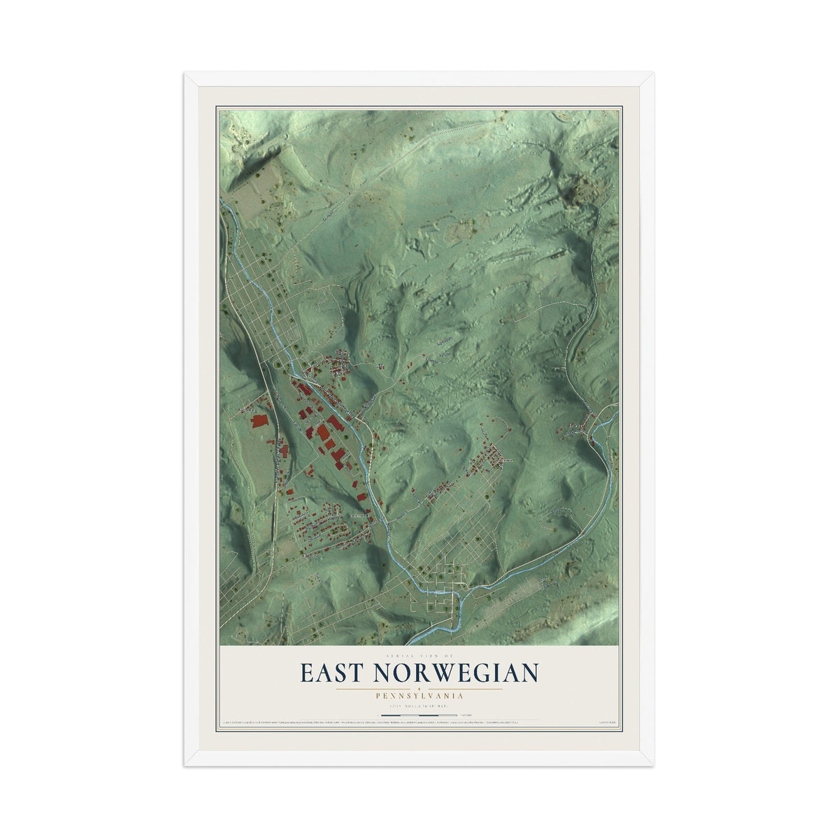 Map of East Norwegian, Pennsylvania, 12 x 18 inch print in a white wood frame