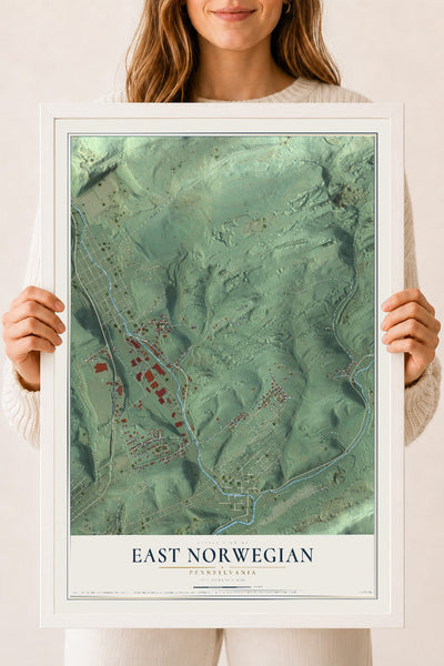 Map of East Norwegian, Pennsylvania, 18 x 24 inch print in a white wood frame