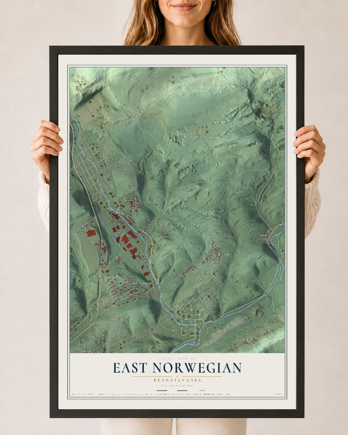 Map of East Norwegian, Pennsylvania, 24 x 36 inch print in a black wood frame