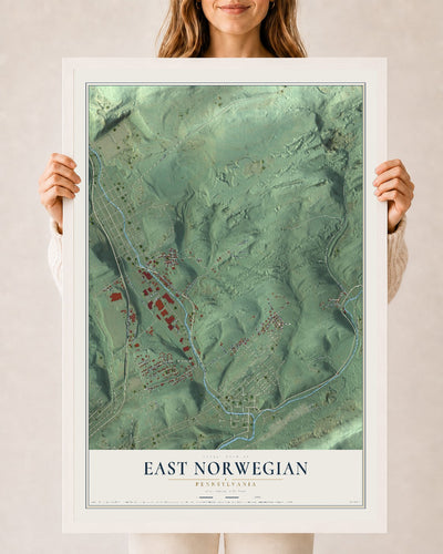Map of East Norwegian, Pennsylvania, 24 x 36 inch print in a white wood frame