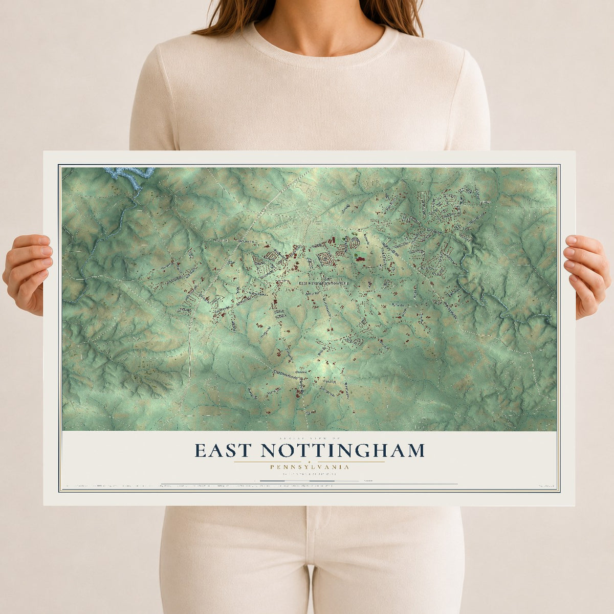 Map of East Nottingham, Pennsylvania, 12 x 18 inch unframed archival matte print
