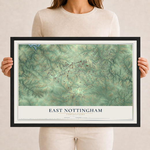 Map of East Nottingham, Pennsylvania, 12 x 18 inch print in a black wood frame