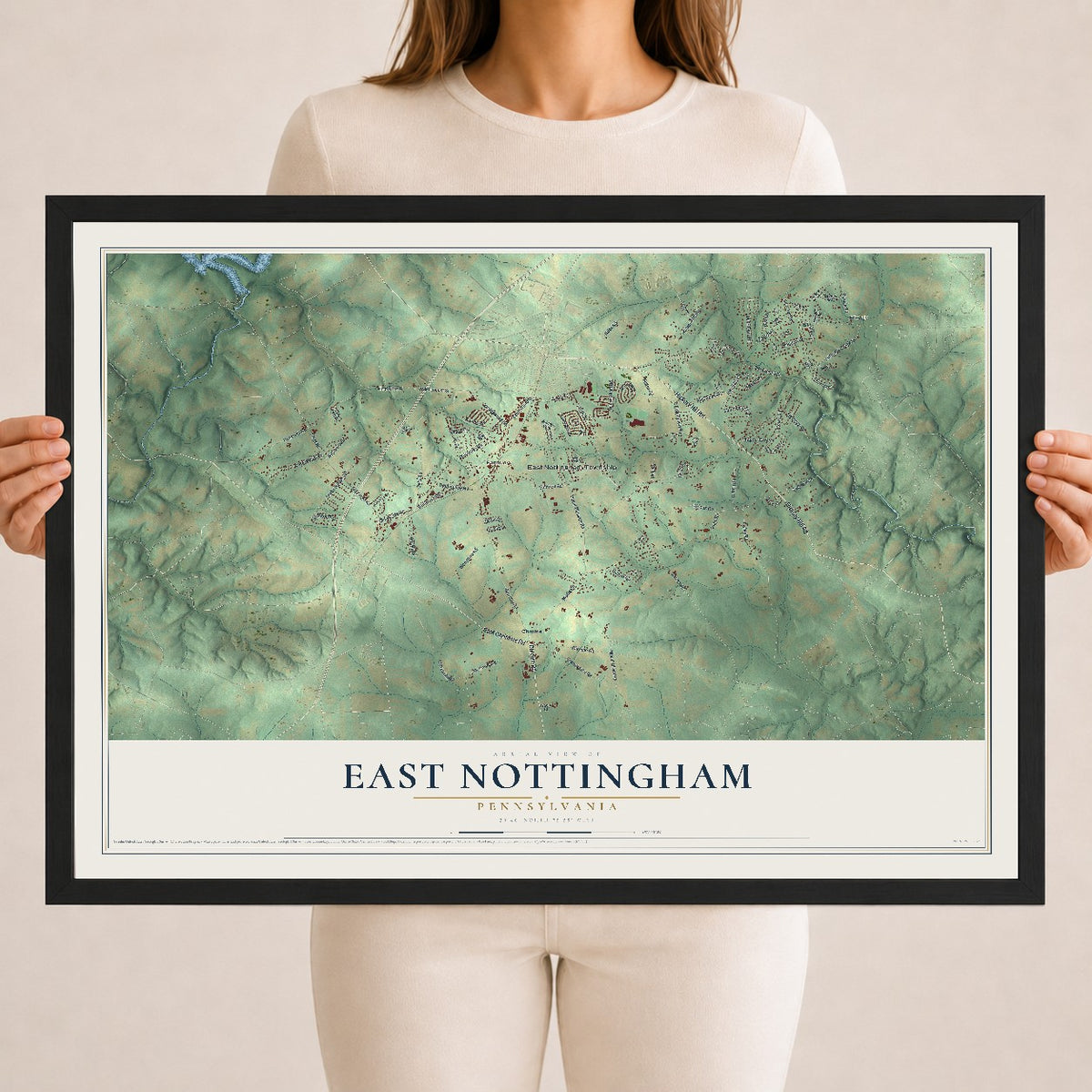 Map of East Nottingham, Pennsylvania, 18 x 24 inch print in a black wood frame