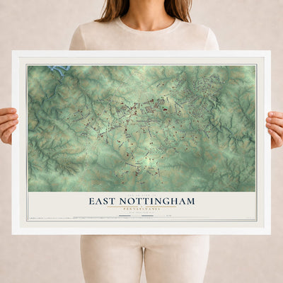 Map of East Nottingham, Pennsylvania, 18 x 24 inch print in a white wood frame