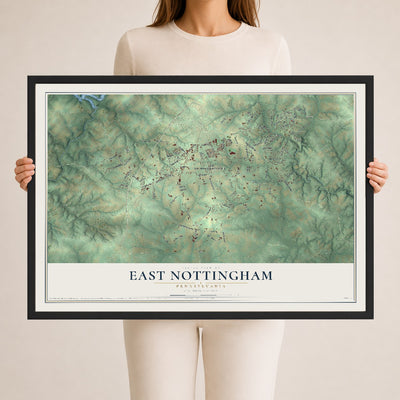Map of East Nottingham, Pennsylvania, 24 x 36 inch print in a black wood frame
