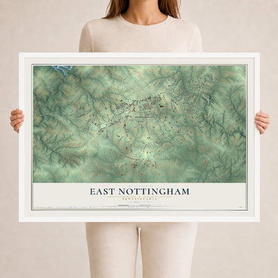 Map of East Nottingham, Pennsylvania, 24 x 36 inch print in a white wood frame
