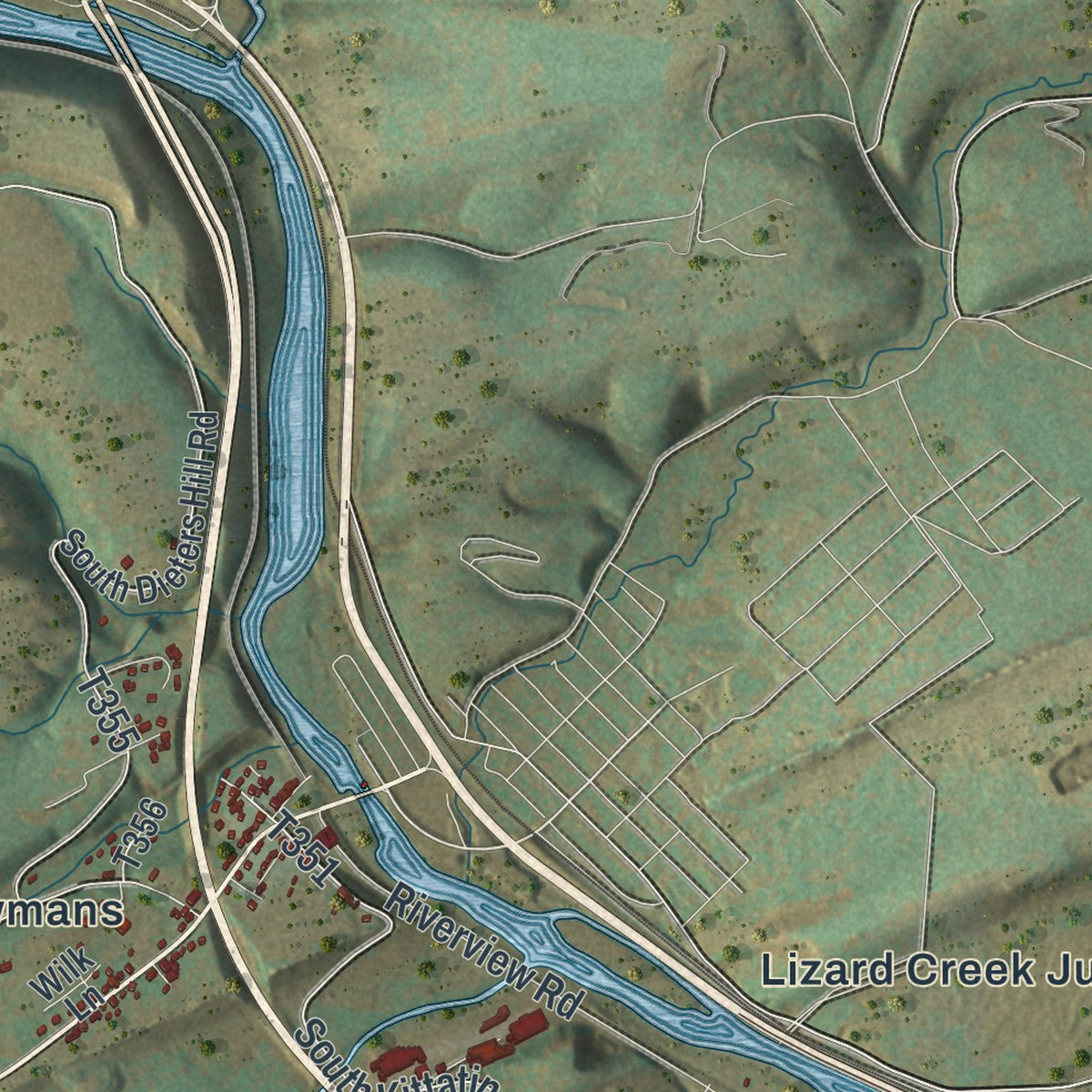 Close-up of the map of East Penn, Pennsylvania print showing street and building detail
