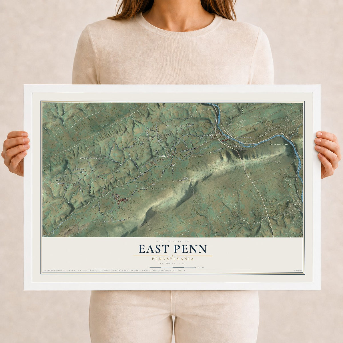 Map of East Penn, Pennsylvania, 12 x 18 inch print in a white wood frame