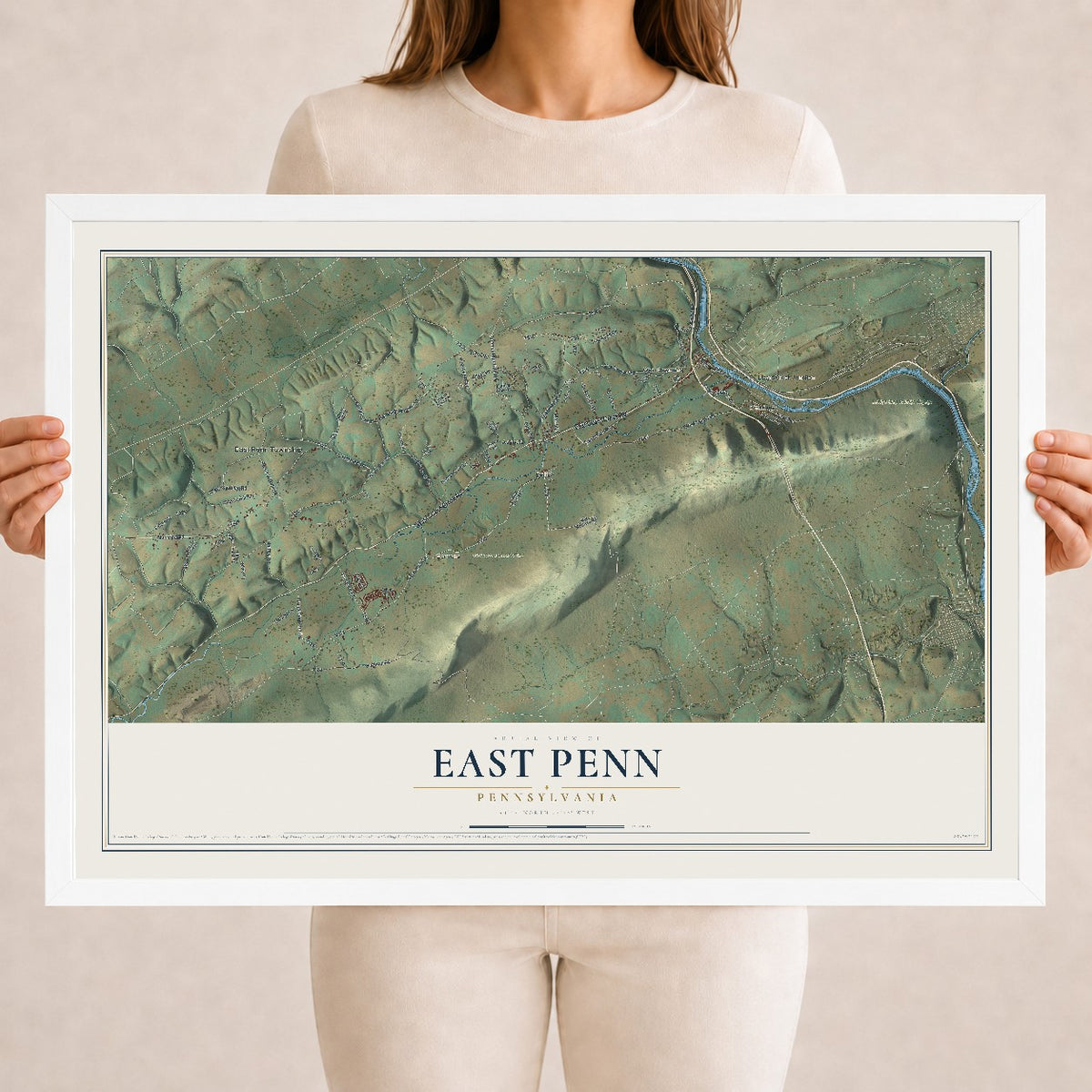 Map of East Penn, Pennsylvania, 18 x 24 inch print in a white wood frame