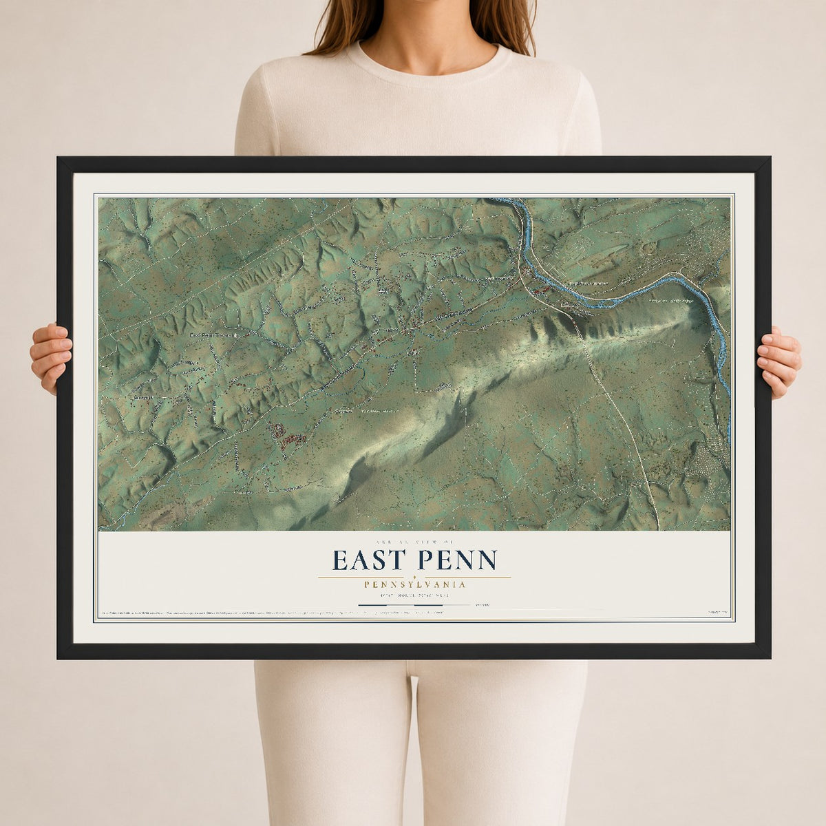 Map of East Penn, Pennsylvania, 24 x 36 inch print in a black wood frame