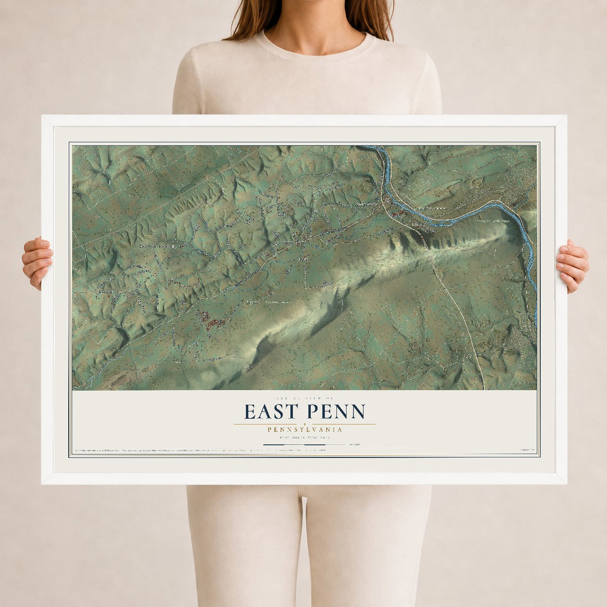 Map of East Penn, Pennsylvania, 24 x 36 inch print in a white wood frame