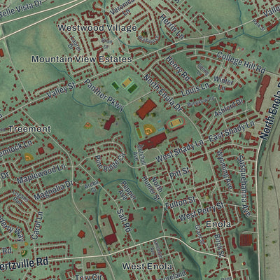 Close-up of the map of East Pennsboro, Pennsylvania print showing street and building detail