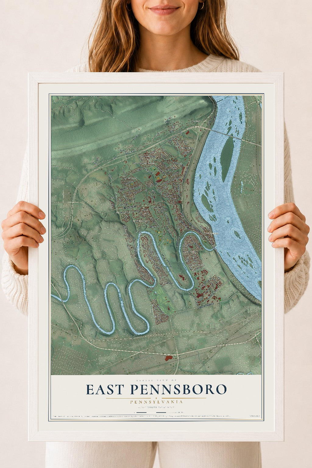 Map of East Pennsboro, Pennsylvania, 18 x 24 inch print in a white wood frame