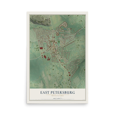 Map of East Petersburg, Pennsylvania, 12 x 18 inch unframed archival matte print