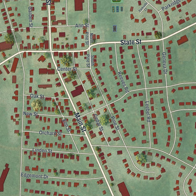 Close-up of the map of East Petersburg, Pennsylvania print showing street and building detail