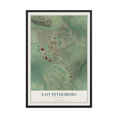 Map of East Petersburg, Pennsylvania, 12 x 18 inch print in a black wood frame
