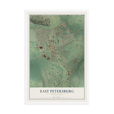 Map of East Petersburg, Pennsylvania, 12 x 18 inch print in a white wood frame