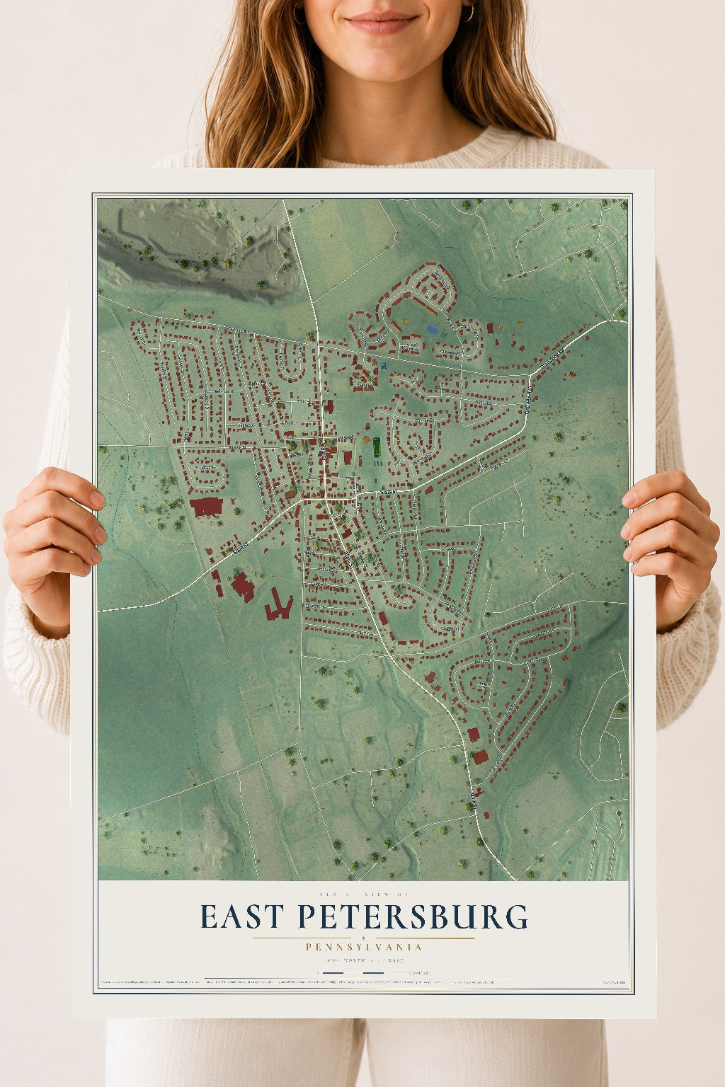 Map of East Petersburg, Pennsylvania, 18 x 24 inch unframed archival matte print