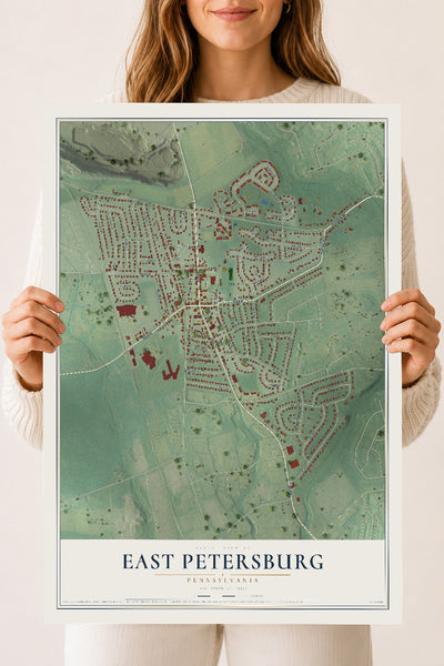 Map of East Petersburg, Pennsylvania, 18 x 24 inch unframed archival matte print