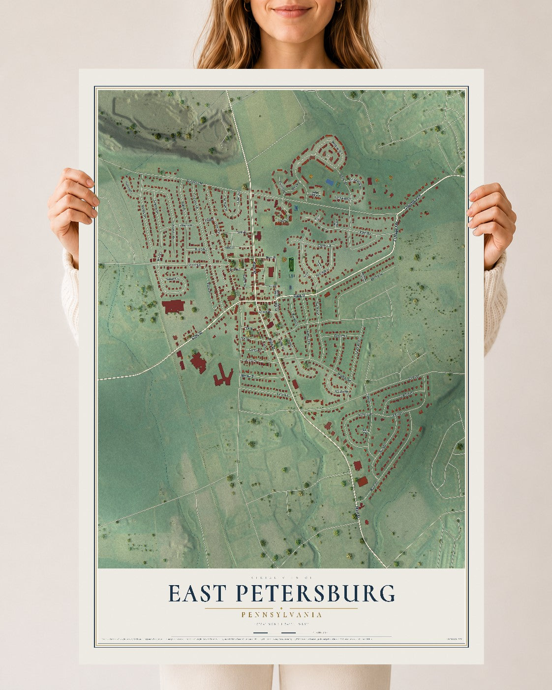 Map of East Petersburg, Pennsylvania, 24 x 36 inch unframed archival matte print