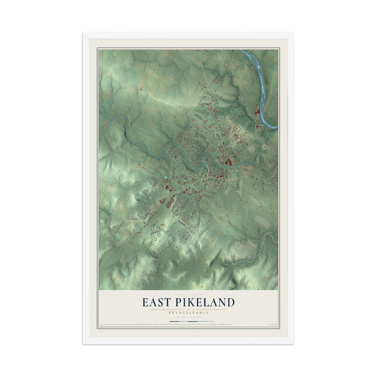 Map of East Pikeland, Pennsylvania, 12 x 18 inch print in a white wood frame