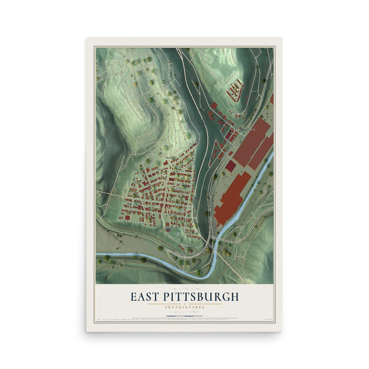Map of East Pittsburgh, Pennsylvania, 12 x 18 inch unframed archival matte print