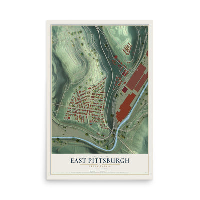 Map of East Pittsburgh, Pennsylvania, 12 x 18 inch unframed archival matte print