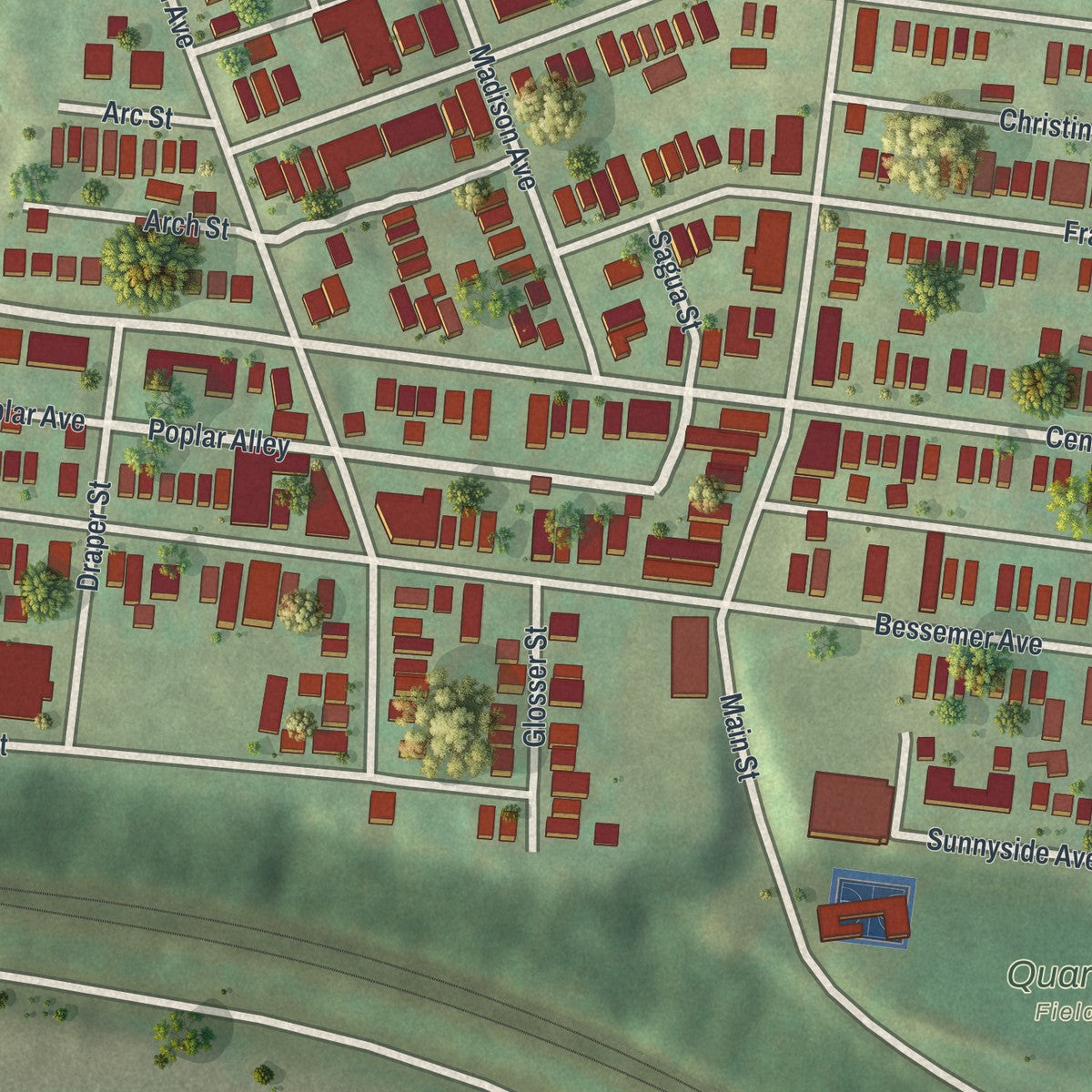 Close-up of the map of East Pittsburgh, Pennsylvania print showing street and building detail