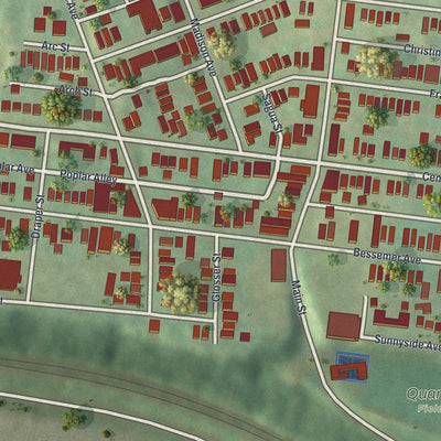 Close-up of the map of East Pittsburgh, Pennsylvania print showing street and building detail