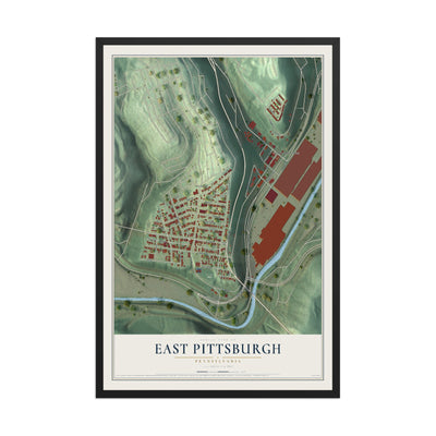 Map of East Pittsburgh, Pennsylvania, 12 x 18 inch print in a black wood frame