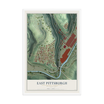 Map of East Pittsburgh, Pennsylvania, 12 x 18 inch print in a white wood frame