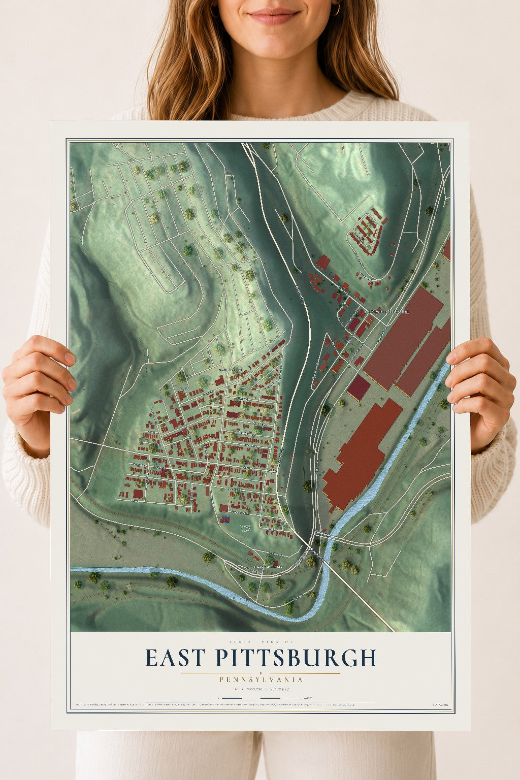 Map of East Pittsburgh, Pennsylvania, 18 x 24 inch unframed archival matte print