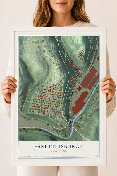 Map of East Pittsburgh, Pennsylvania, 18 x 24 inch print in a white wood frame