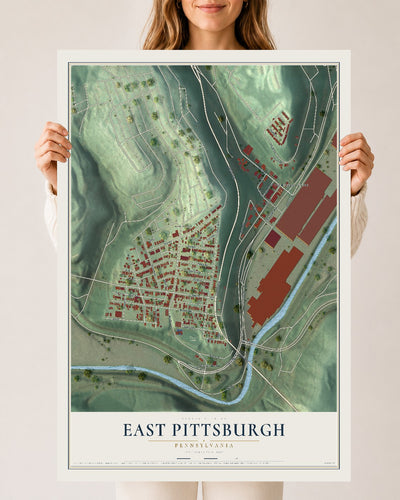 Map of East Pittsburgh, Pennsylvania, 24 x 36 inch unframed archival matte print