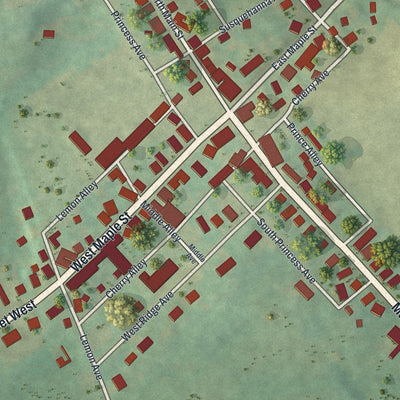 Close-up of the map of East Prospect, Pennsylvania print showing street and building detail