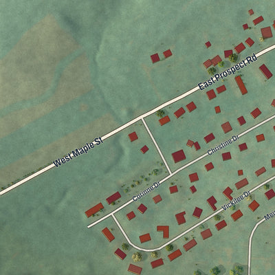 Second close-up of the map of East Prospect, Pennsylvania print showing more streets and buildings